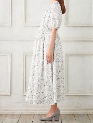 マタニティ ワンピース|ウエストシャーリングプリントロングワンピース　マタニティ・授乳服【出産後も長く使える】