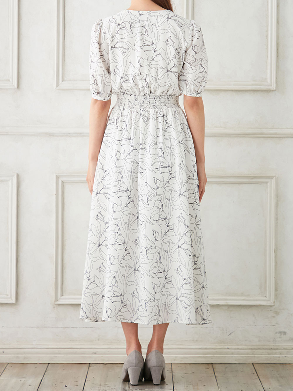 マタニティ ワンピース|ウエストシャーリングプリントロングワンピース　マタニティ・授乳服【出産後も長く使える】