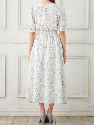 マタニティ ワンピース|ウエストシャーリングプリントロングワンピース　マタニティ・授乳服【出産後も長く使える】