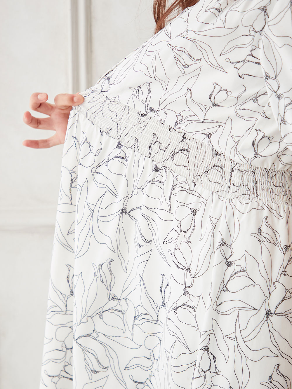 マタニティ ワンピース|ウエストシャーリングプリントロングワンピース　マタニティ・授乳服【出産後も長く使える】