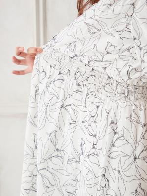 マタニティ ワンピース|ウエストシャーリングプリントロングワンピース　マタニティ・授乳服【出産後も長く使える】