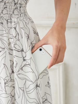 マタニティ ワンピース|ウエストシャーリングプリントロングワンピース　マタニティ・授乳服【出産後も長く使える】