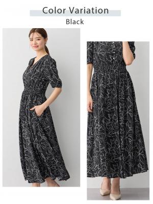 マタニティ ワンピース|ウエストシャーリングプリントロングワンピース　マタニティ・授乳服【出産後も長く使える】