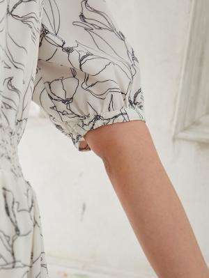 マタニティ ワンピース|ウエストシャーリングプリントロングワンピース　マタニティ・授乳服【出産後も長く使える】