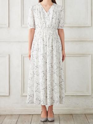 マタニティ ワンピース|ウエストシャーリングプリントロングワンピース　マタニティ・授乳服【出産後も長く使える】