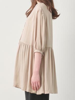 マタニティ トップス|ヴィンテージサテンティアード半袖ブラウス　マタニティ・授乳服【出産後も長く使える】