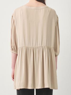 マタニティ トップス|ヴィンテージサテンティアード半袖ブラウス　マタニティ・授乳服【出産後も長く使える】