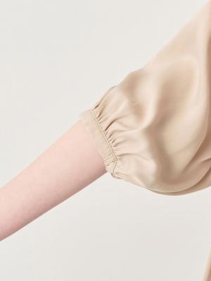 マタニティ トップス|ヴィンテージサテンティアード半袖ブラウス　マタニティ・授乳服【出産後も長く使える】