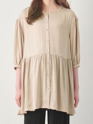 マタニティ トップス|ヴィンテージサテンティアード半袖ブラウス　マタニティ・授乳服【出産後も長く使える】