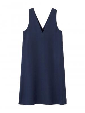 マタニティ ワンピース|Vネックロングジャンパースカート　マタニティ・授乳服【出産後も長く使える】|ネイビー