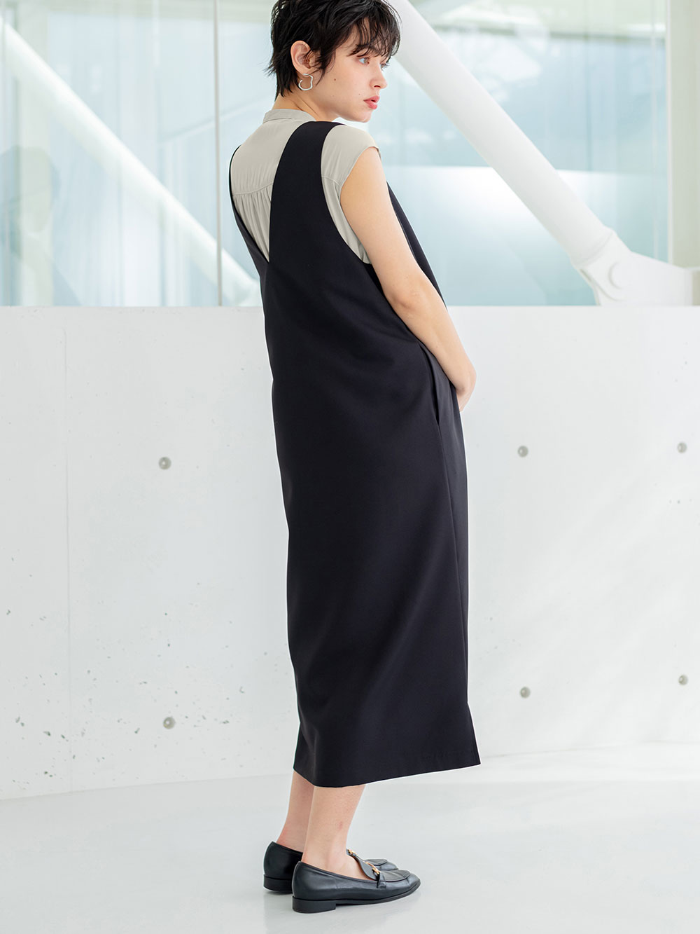 Vネックロングジャンパースカート マタニティ・授乳服【出産後も