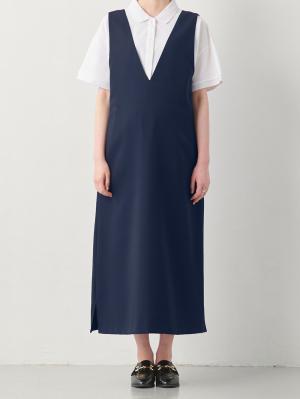 マタニティ ワンピース|Vネックロングジャンパースカート　マタニティ・授乳服【出産後も長く使える】