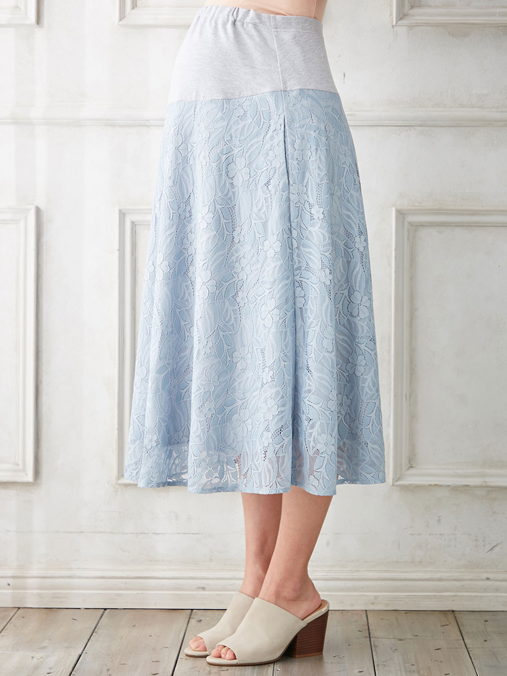 マタニティ スカート|綿混セミフレアレーススカート　マタニティ・産後【出産後も長く使える】