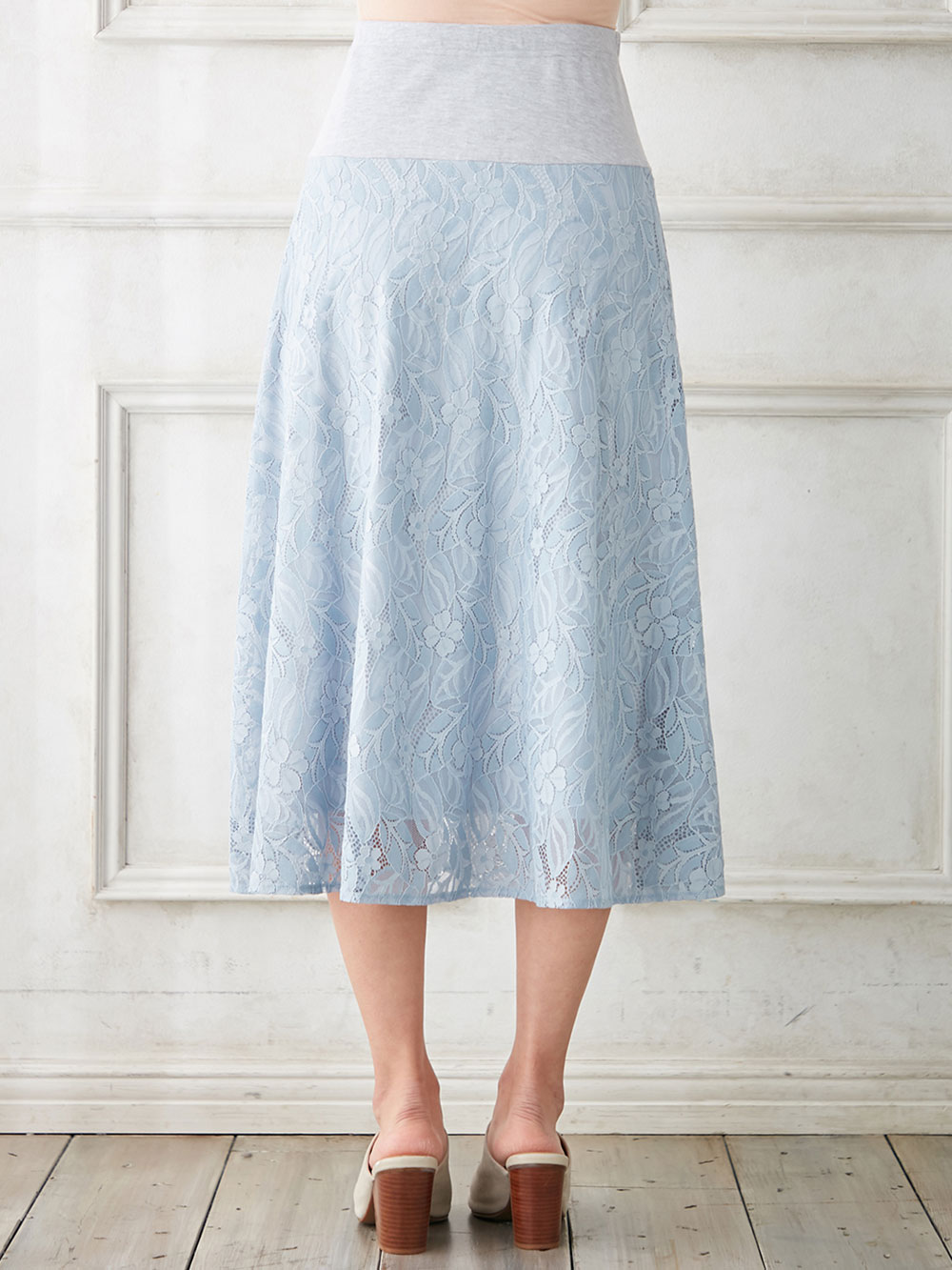 マタニティ スカート|綿混セミフレアレーススカート　マタニティ・産後【出産後も長く使える】