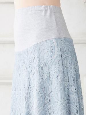 マタニティ スカート|綿混セミフレアレーススカート　マタニティ・産後【出産後も長く使える】