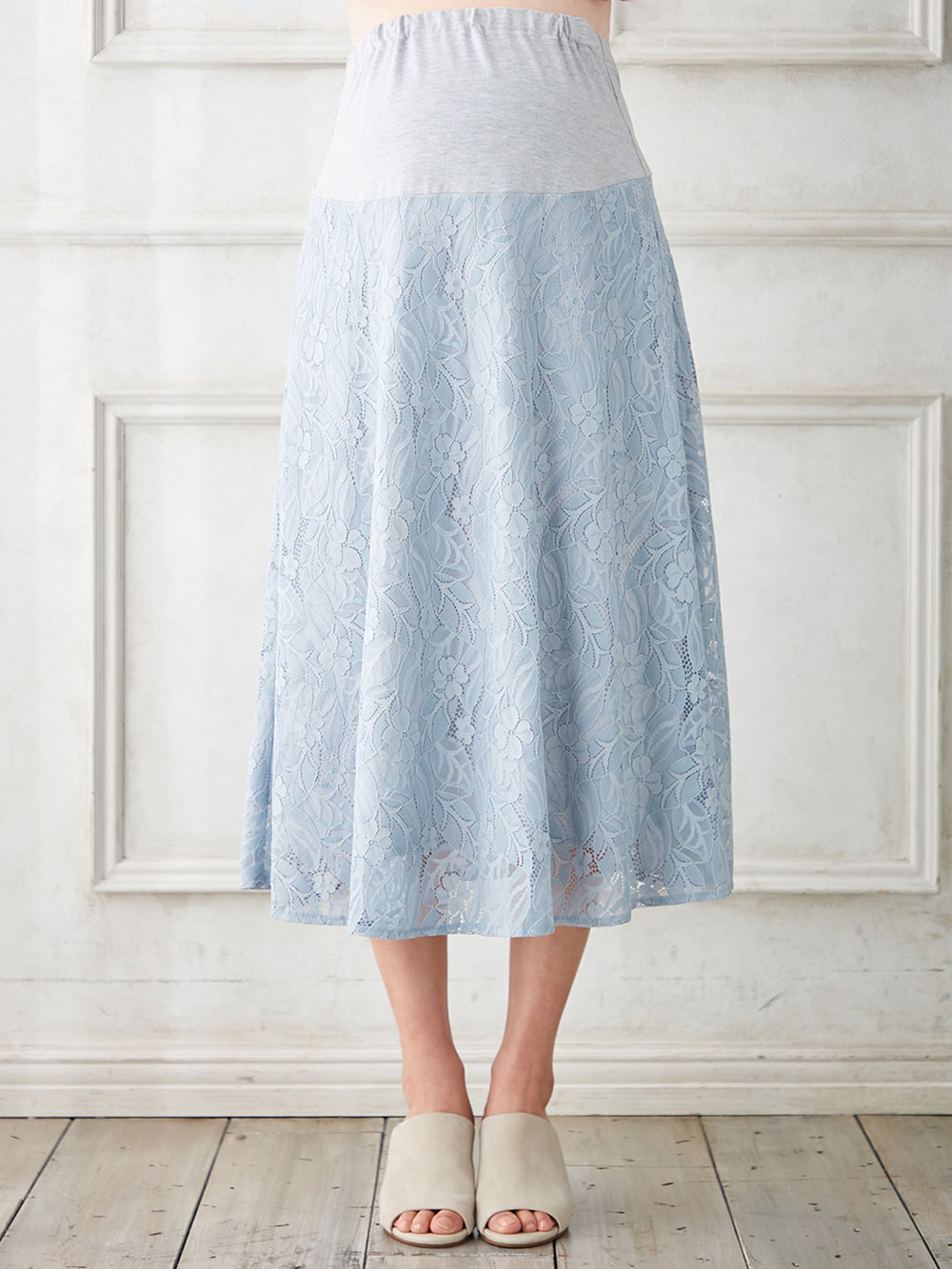 マタニティ スカート|綿混セミフレアレーススカート　マタニティ・産後【出産後も長く使える】