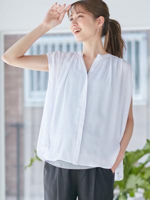 マタニティ トップス|ヴィンテージサテンギャザートップス　マタニティ・授乳服【出産後も長く使える】|ホワイト