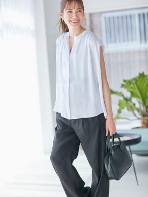 マタニティ トップス|ヴィンテージサテンギャザートップス　マタニティ・授乳服【出産後も長く使える】|ホワイト