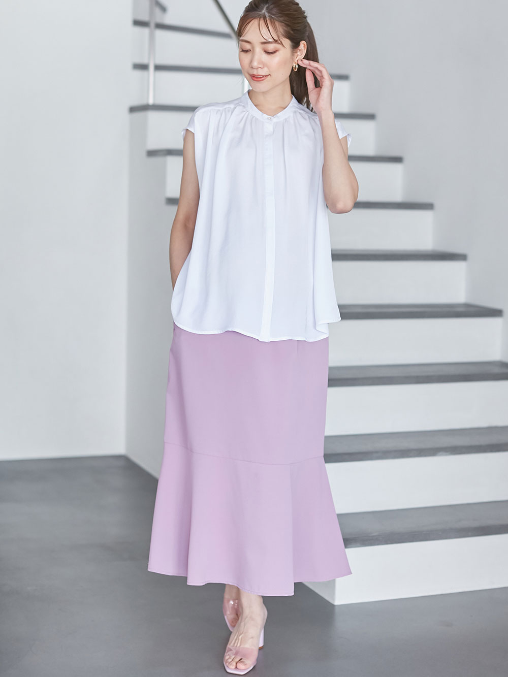 マタニティ トップス|ヴィンテージサテンギャザートップス　マタニティ・授乳服【出産後も長く使える】|ホワイト