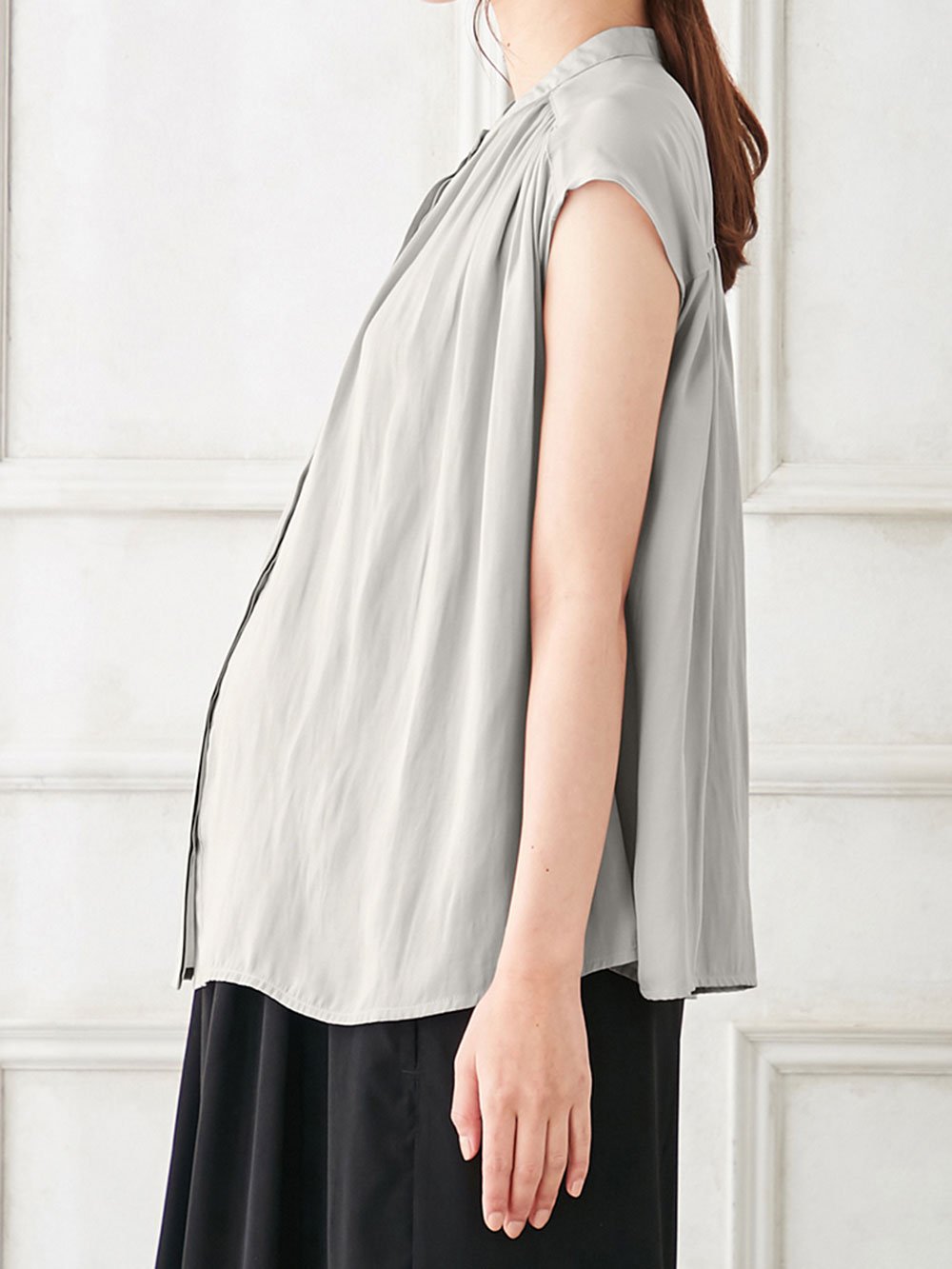 マタニティ トップス|ヴィンテージサテンギャザートップス　マタニティ・授乳服【出産後も長く使える】