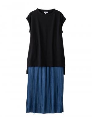 マタニティ ワンピース|ain（アイン）プリーツスカートレイヤード風ワンピース　マタニティ・授乳服【出産後も長く使える】|ブラック×ブルー