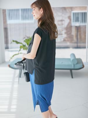 マタニティ ワンピース|ain（アイン）プリーツスカートレイヤード風ワンピース　マタニティ・授乳服【出産後も長く使える】|ブラック×ブルー