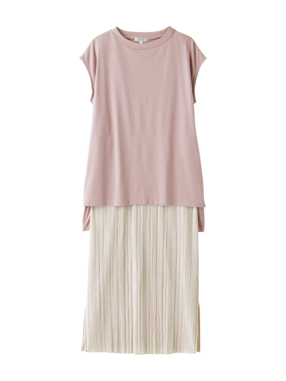 マタニティ ワンピース|ain（アイン）プリーツスカートレイヤード風ワンピース　マタニティ・授乳服【出産後も長く使える】|ピンク×ベージュ