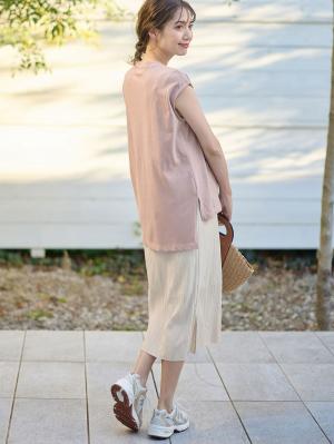 マタニティ ワンピース|ain（アイン）プリーツスカートレイヤード風ワンピース　マタニティ・授乳服【出産後も長く使える】|ピンク×ベージュ