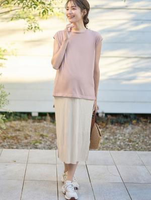 マタニティ ワンピース|ain（アイン）プリーツスカートレイヤード風ワンピース　マタニティ・授乳服【出産後も長く使える】|ピンク×ベージュ