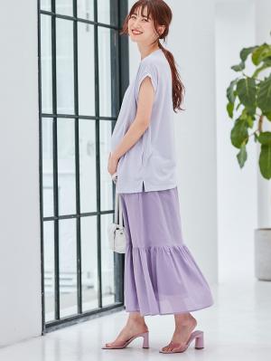 マタニティ トップス|ain(アイン)汗染み防止 フレンチスリーブTシャツ マタニティ・授乳服【出産後も長く使える】|ラベンダー