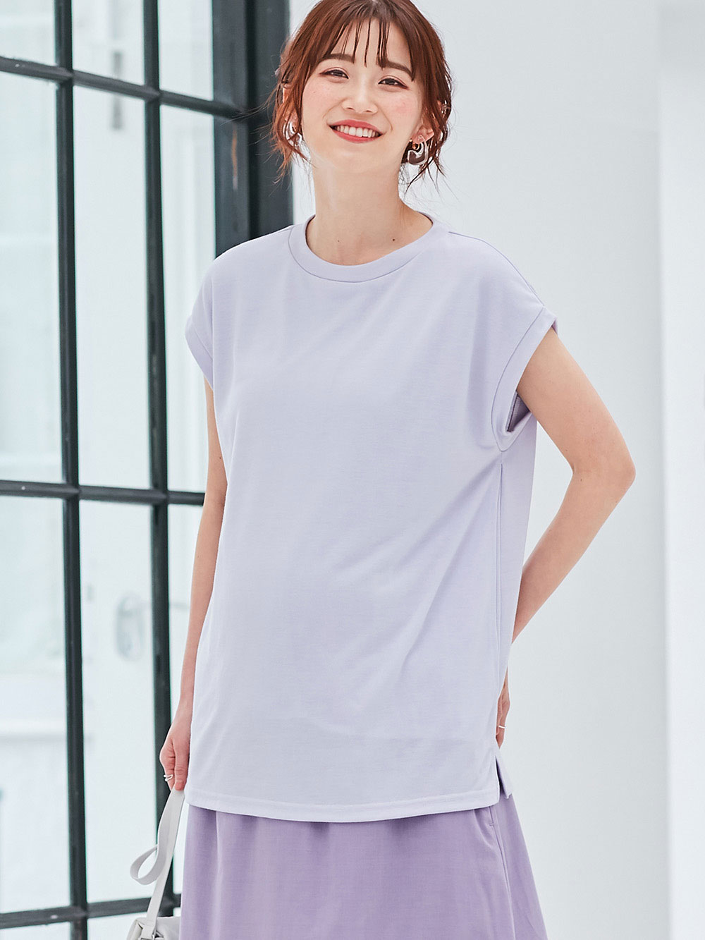 マタニティ トップス|ain(アイン)汗染み防止 フレンチスリーブTシャツ マタニティ・授乳服【出産後も長く使える】|ラベンダー