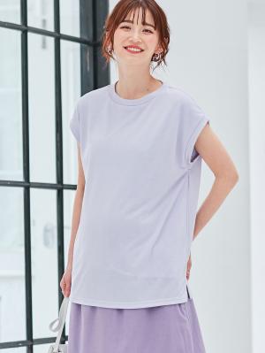 マタニティ トップス|ain(アイン)汗染み防止 フレンチスリーブTシャツ マタニティ・授乳服【出産後も長く使える】|ラベンダー
