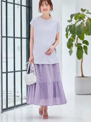 マタニティ スカート|コットンローンティアードスカート 　マタニティ・産後【出産後も長く使える】|パープル