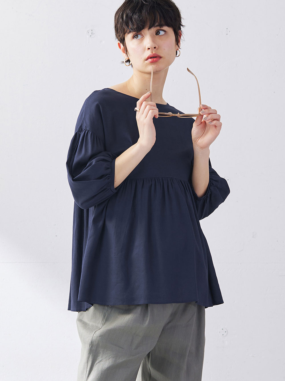 マタニティ トップス|コットンリネンティアードトップス マタニティ・授乳服【出産後も長く使える】|ネイビー