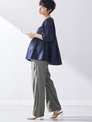 マタニティ トップス|コットンリネンティアードトップス マタニティ・授乳服【出産後も長く使える】|ネイビー