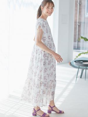マタニティ ワンピース|フレンチスリーブフラワープリントワンピース マタニティ・授乳服【出産後も長く使える】|オフ