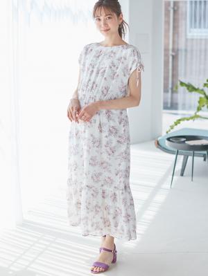 マタニティ ワンピース|フレンチスリーブフラワープリントワンピース マタニティ・授乳服【出産後も長く使える】|オフ