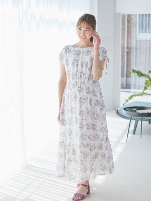 マタニティ ワンピース|フレンチスリーブフラワープリントワンピース マタニティ・授乳服【出産後も長く使える】|オフ