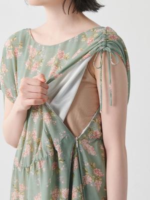 マタニティ ワンピース|フレンチスリーブフラワープリントワンピース マタニティ・授乳服【出産後も長く使える】