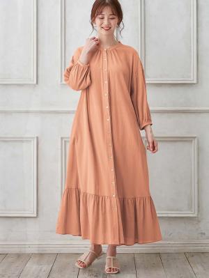 マタニティ ワンピース|2WAY裾ティア―ド楊柳ワンピース（ペチコート付）　マタニティ・授乳服【出産後も長く使える】|テラコッタ