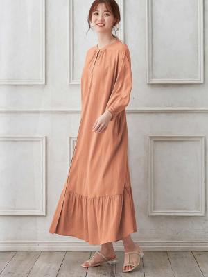 マタニティ ワンピース|2WAY裾ティア―ド楊柳ワンピース（ペチコート付）　マタニティ・授乳服【出産後も長く使える】|テラコッタ