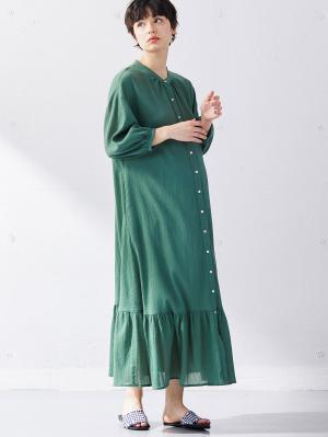 マタニティ ワンピース|2WAY裾ティア―ド楊柳ワンピース（ペチコート付）　マタニティ・授乳服【出産後も長く使える】|グリーン