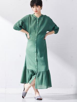 マタニティ ワンピース|2WAY裾ティア―ド楊柳ワンピース（ペチコート付）　マタニティ・授乳服【出産後も長く使える】|グリーン