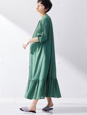 マタニティ ワンピース|2WAY裾ティア―ド楊柳ワンピース（ペチコート付）　マタニティ・授乳服【出産後も長く使える】|グリーン