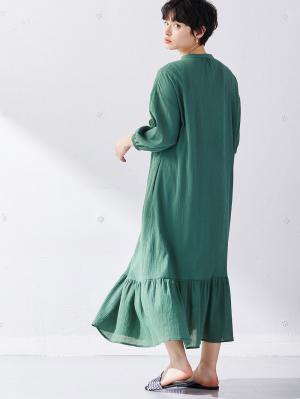 マタニティ ワンピース|2WAY裾ティア―ド楊柳ワンピース（ペチコート付）　マタニティ・授乳服【出産後も長く使える】|グリーン
