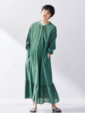 マタニティ ワンピース|2WAY裾ティア―ド楊柳ワンピース（ペチコート付）　マタニティ・授乳服【出産後も長く使える】|グリーン