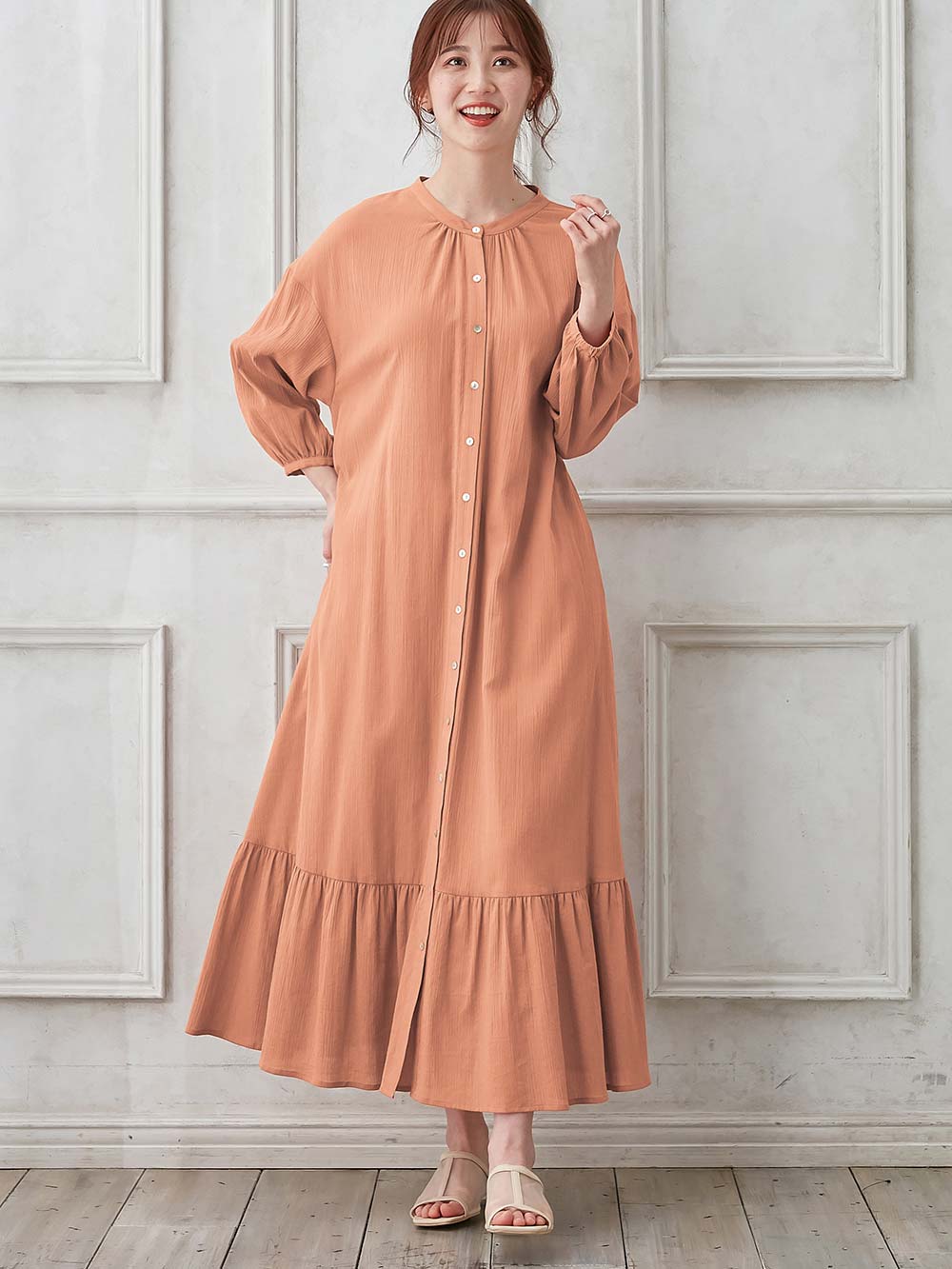 マタニティ ワンピース|2WAY裾ティア―ド楊柳ワンピース（ペチコート付）　マタニティ・授乳服【出産後も長く使える】