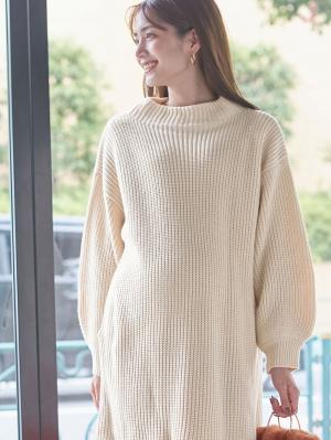 マタニティ ワンピース|a.i.n（アイン）アクリルニット片畦編みチュニックワンピ　マタニティ・産後授乳服【出産後も長く使える】