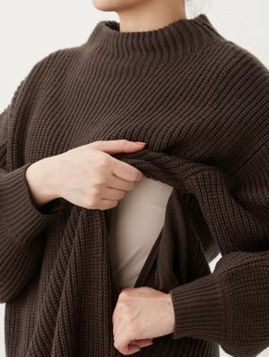 マタニティ ワンピース|a.i.n（アイン）アクリルニット片畦編みチュニックワンピ　マタニティ・産後授乳服【出産後も長く使える】