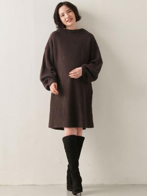 マタニティ ワンピース|a.i.n（アイン）アクリルニット片畦編みチュニックワンピ　マタニティ・産後授乳服【出産後も長く使える】
